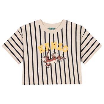 Girls Ivory & Black Tiger Logo T-Shirt