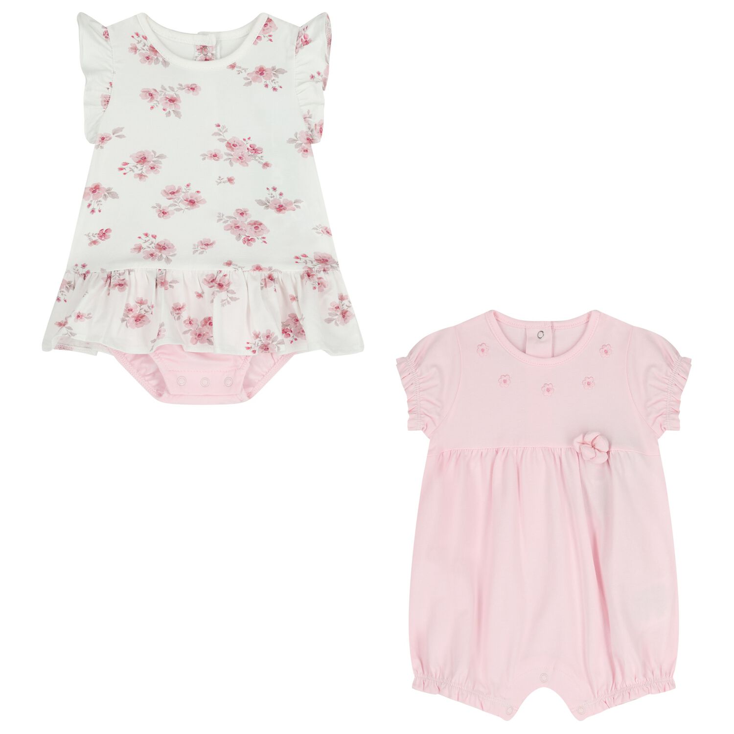 Baby Girls Pink & White Floral Romper Set, 1, hi-res