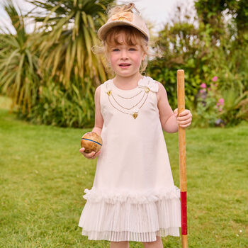 Girls White Embellished Tulle Dress