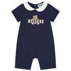 Navy Blue Teddy Bear Logo Baby Romper, 2, hi-res