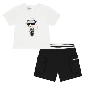 Boys White & Black Ikonik Shorts Set