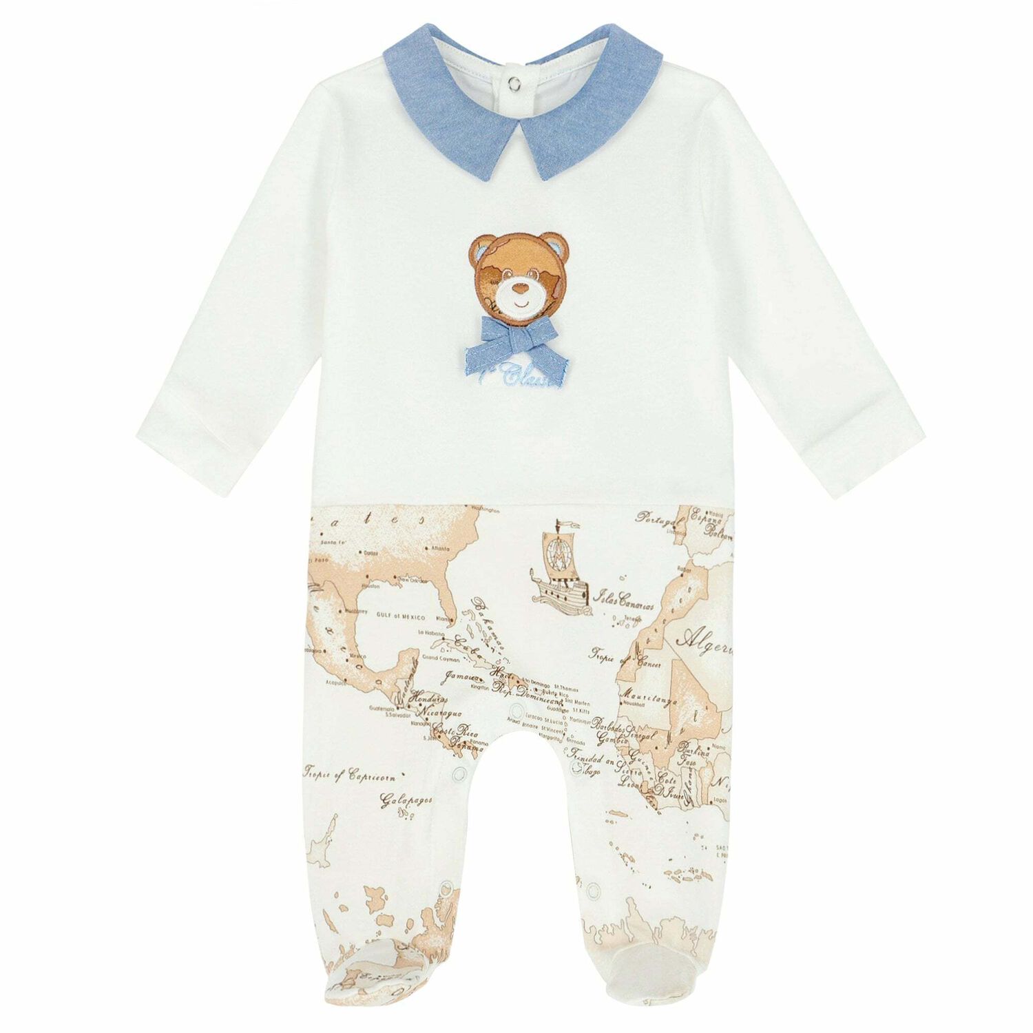 Baby Boys White & Beige Geo Map Babygrow, 3, hi-res