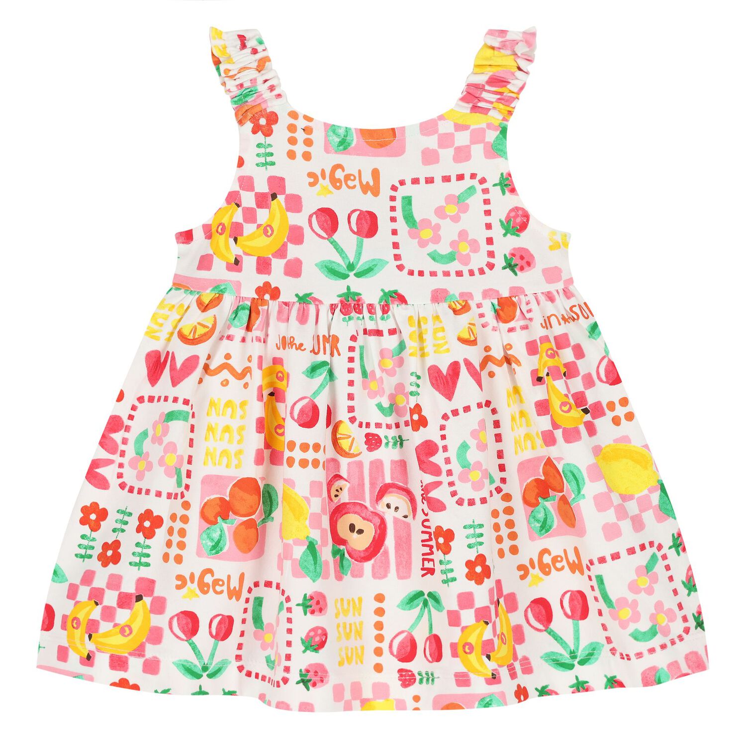 Younger Girls White Fruits Dress Set, 2, hi-res