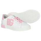 Girls White & Pink Logo Trainers, 1, hi-res