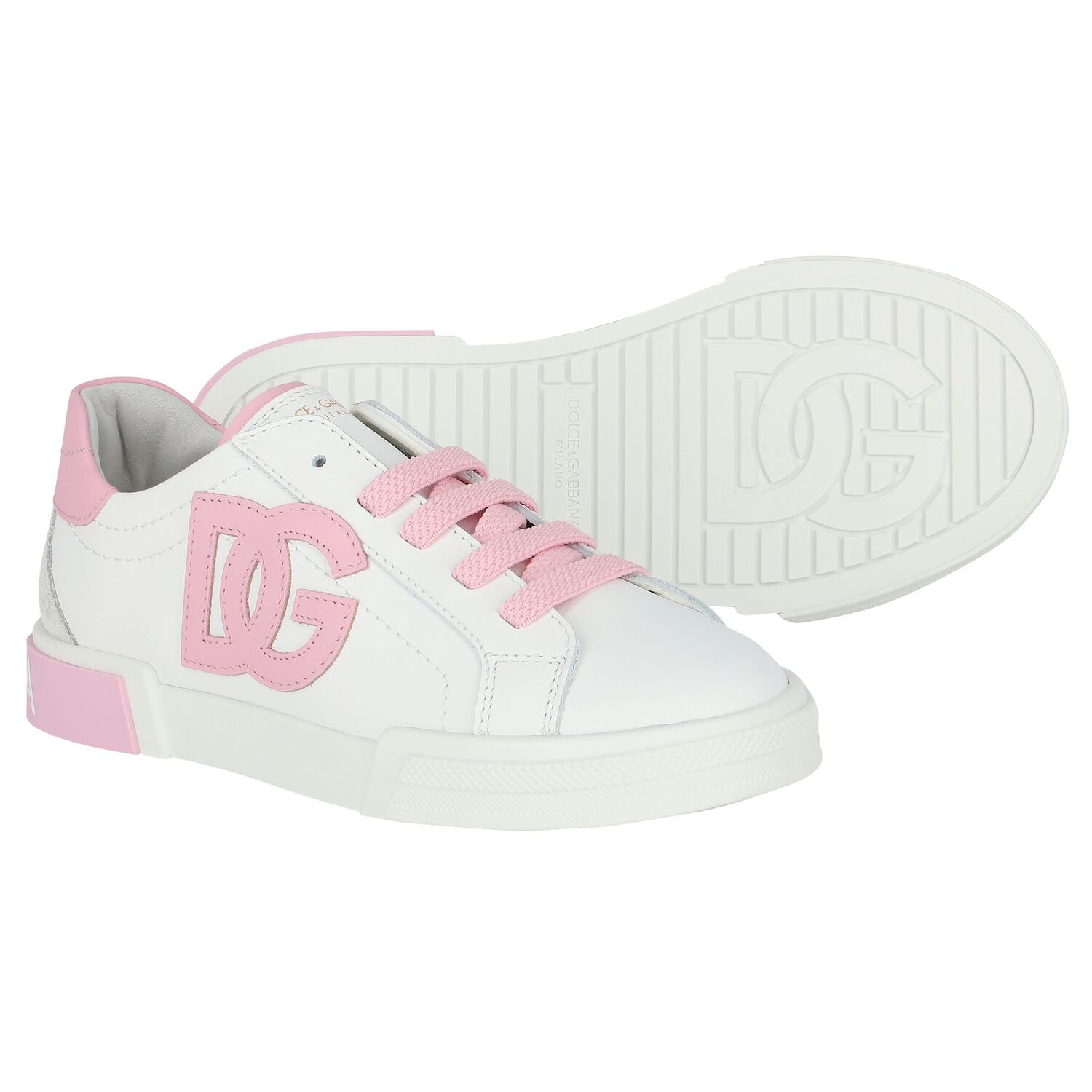 Girls White & Pink Logo Trainers, 1, hi-res