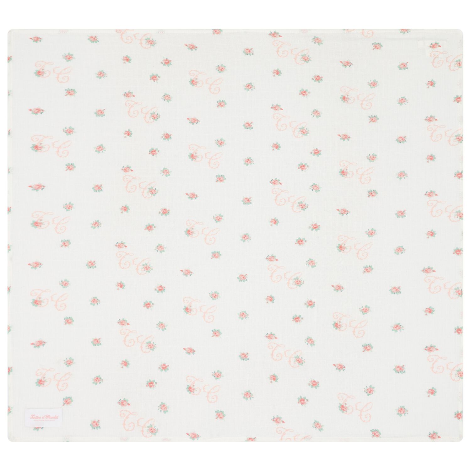 شال موسلين للبنات بالشعار بطبعه الزهور باللون العاجي, 1, hi-res