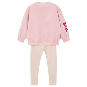 طقم ليجينز للبنات بطبعه زهور باللون البيج والوردى 