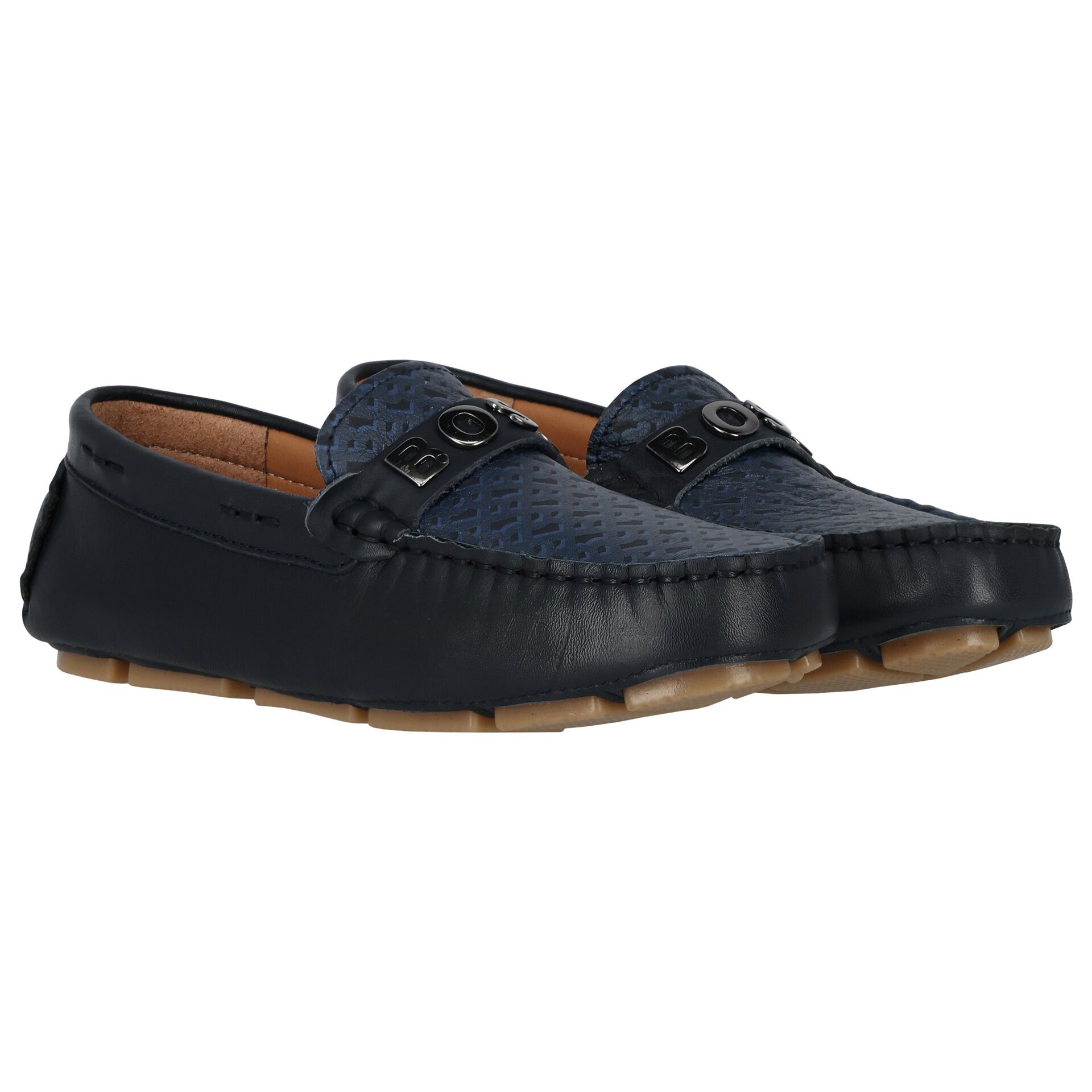 BOSS Boys Navy Blue Logo Moccasins Junior Couture UAE