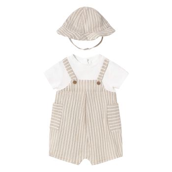 Beige & Ivory Striped Baby Romper Set