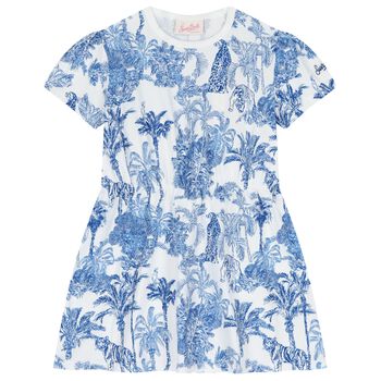 Girls White & Blue Jungle Dress