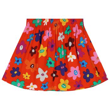 Girls Orange Floral Skirt