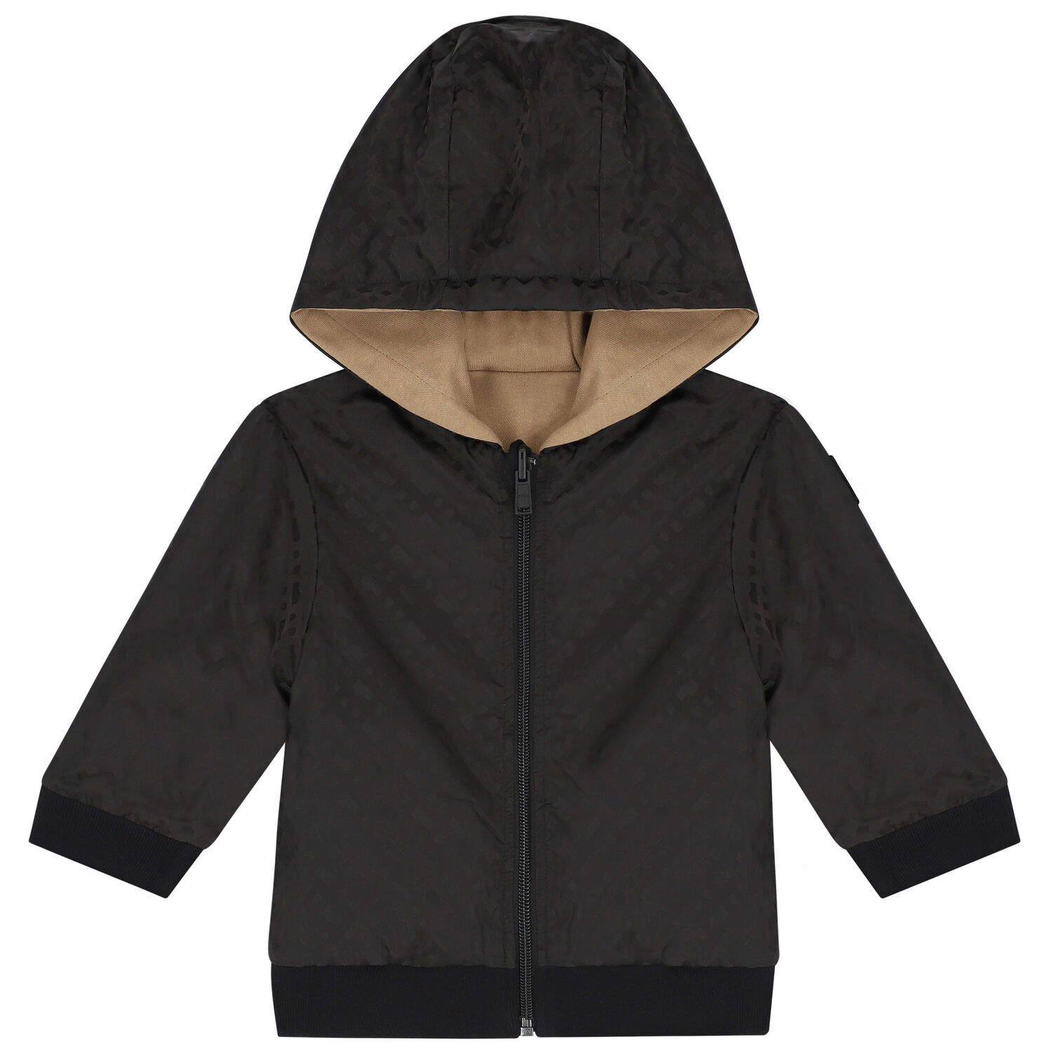 Younger Boys Black & Beige Reversible Zip Up Top, 1, hi-res