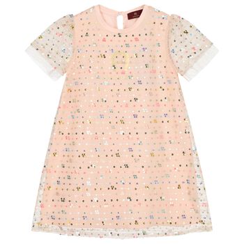 Girls Pink Logo Sequin Dress