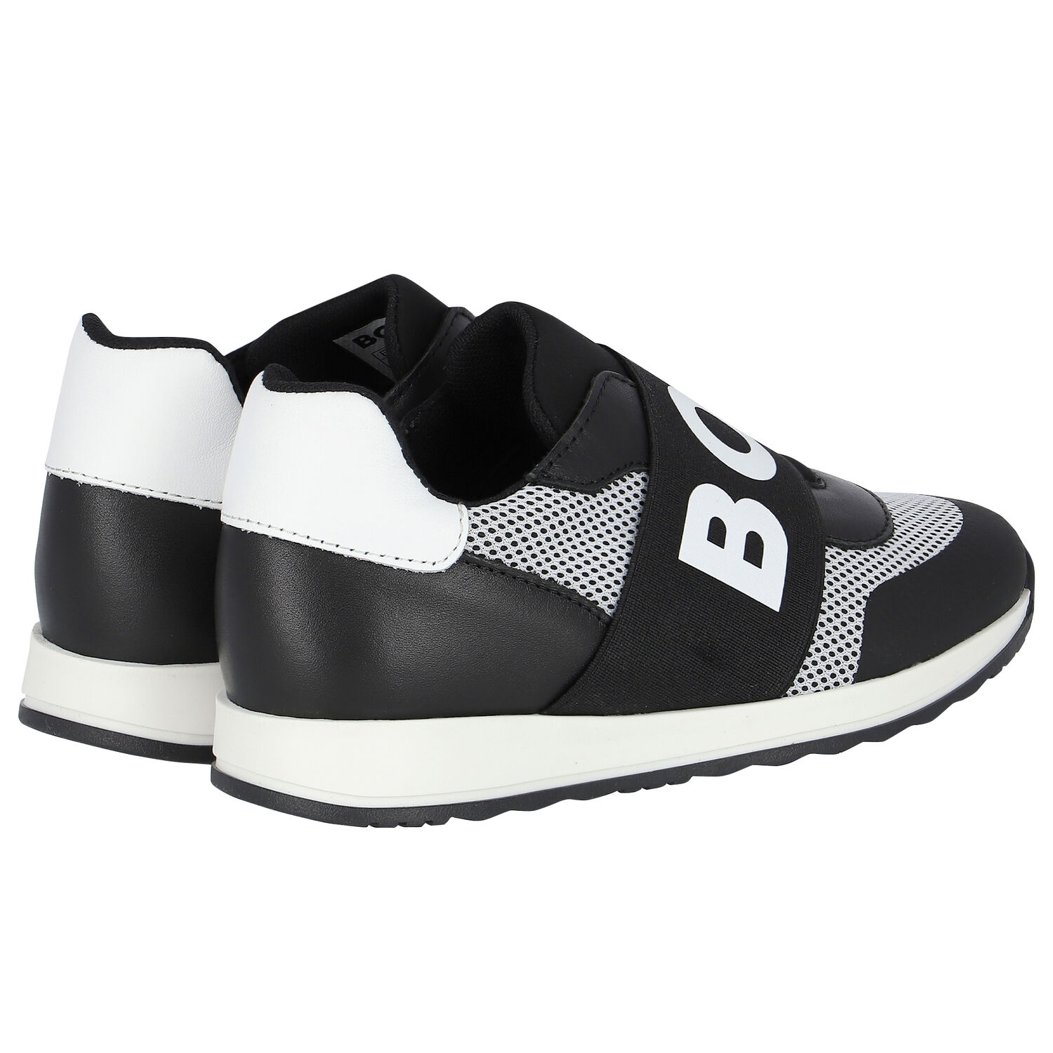 Boys Black & White Logo Trainers, 2, hi-res
