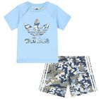 Blue & Grey Trefoil Logo Shorts Set, 1, hi-res