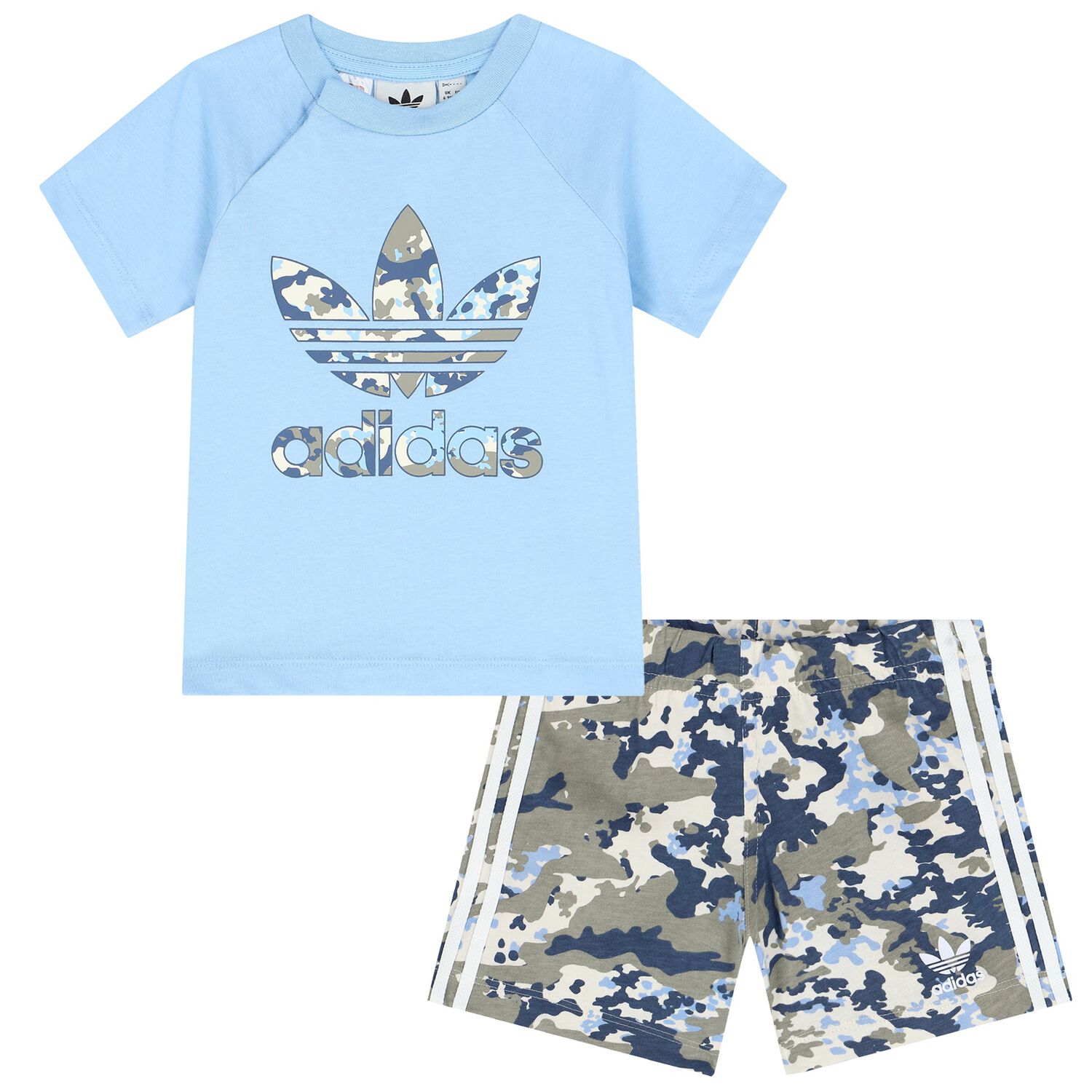 Blue & Grey Trefoil Logo Shorts Set, 1, hi-res image number null