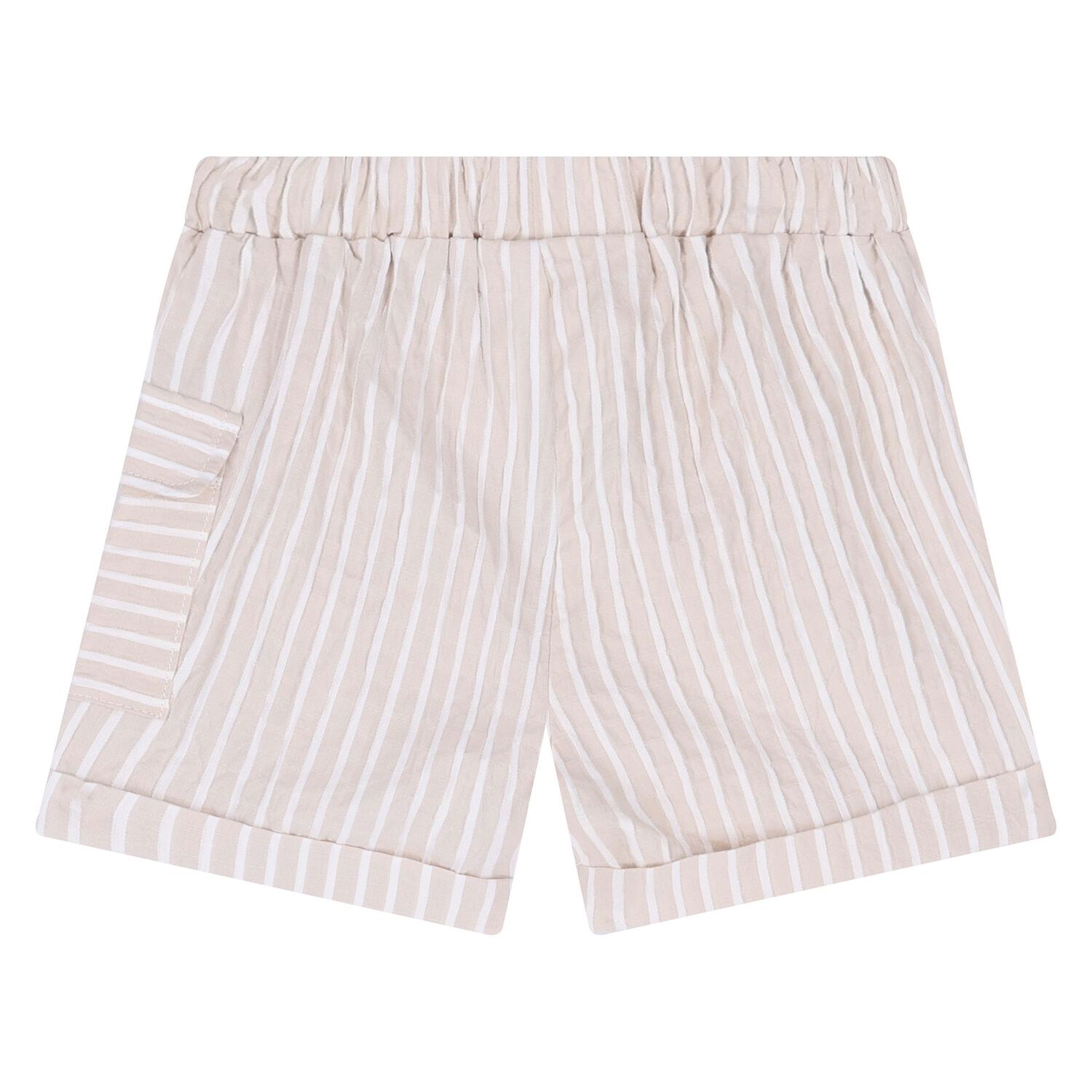 Baby Boys White & Beige Striped Shorts & Hat Set, 1, hi-res image number null