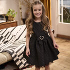 Girls Black Jacquard Heart Dress, 1, hi-res