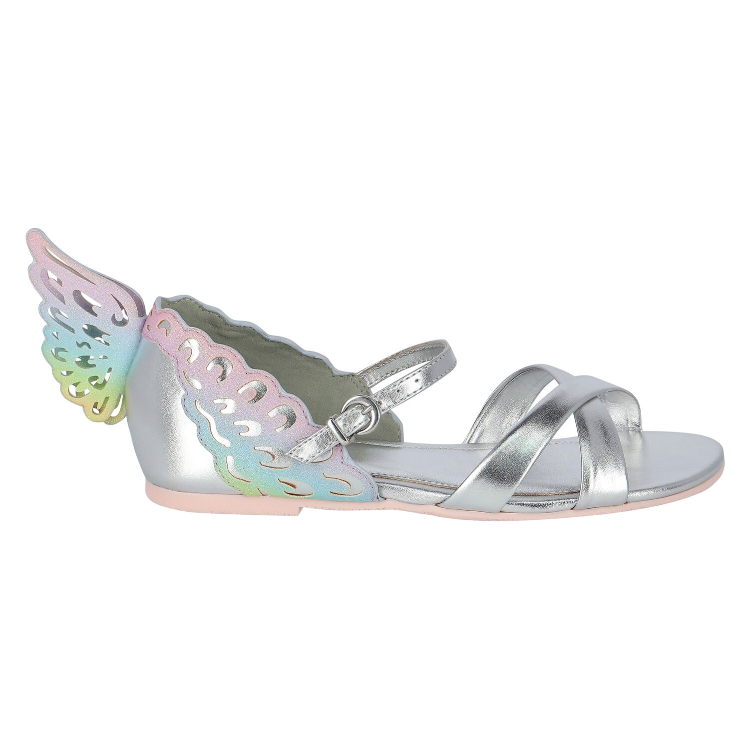 Girls Silver Butterfly Sandals, 1, hi-res