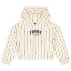 Girls Ivory Logo Hooded Top, 1, hi-res