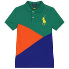 Boys Green, Orange & Blue Logo Polo Shirt, 2, hi-res
