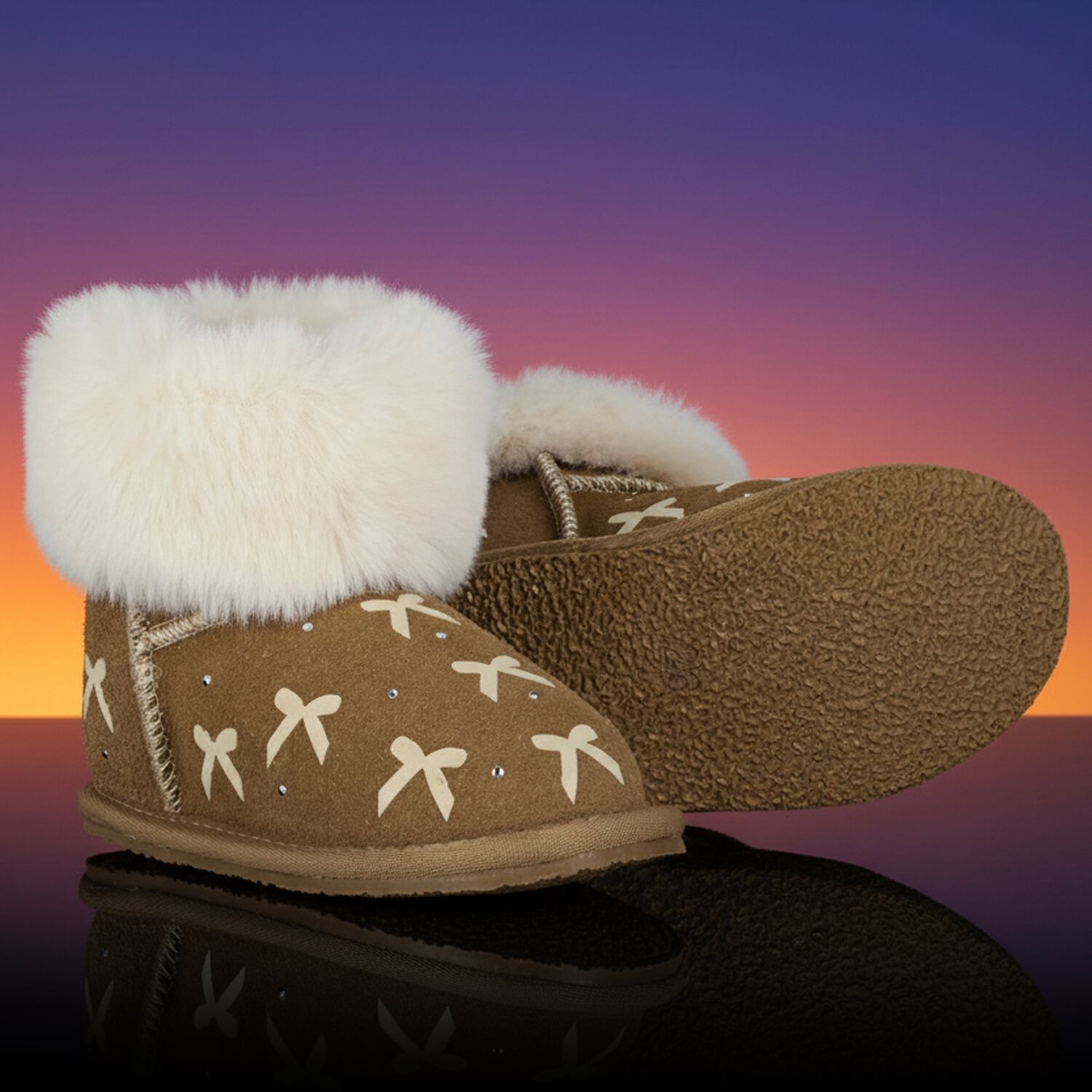 حذاء بناتي من الجلد المدبوغ باللون البيج مع فيونكة, 2, hi-res