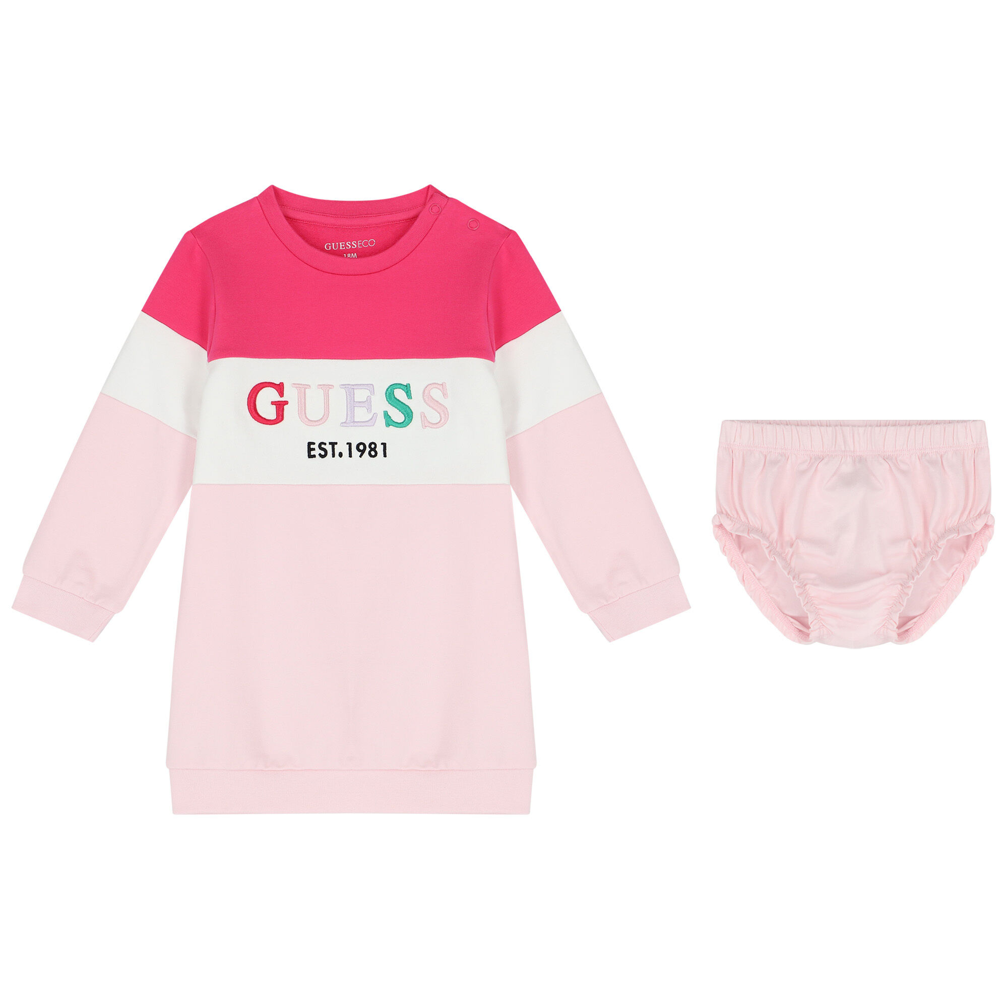 Guess Baby Girls Pink White Logo Dress Set Junior Couture UAE