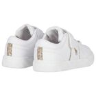 Younger Girls White & Gold Logo Trainers, 1, hi-res