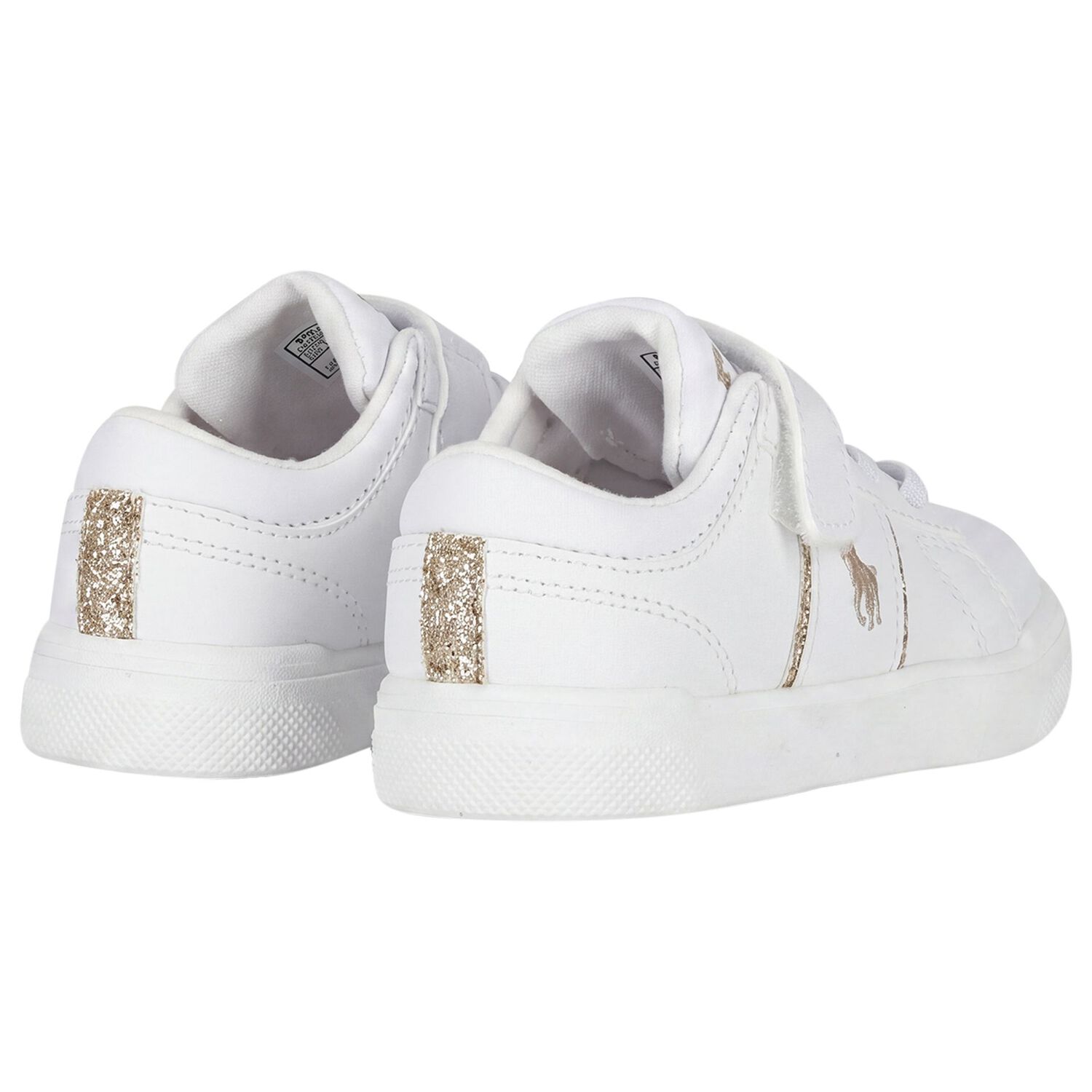 Younger Girls White & Gold Logo Trainers, 1, hi-res