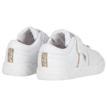 Younger Girls White & Gold Logo Trainers