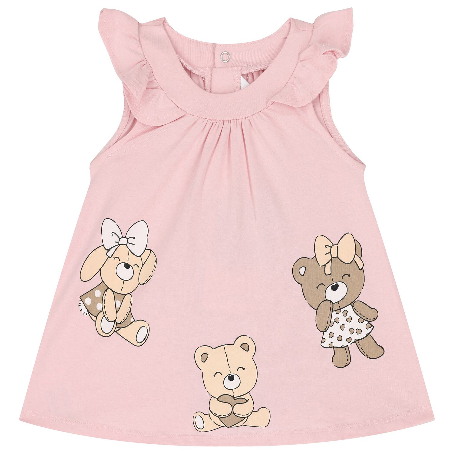 Baby Girls Pink Cotton Teddy Bear Dress, 3, hi-res
