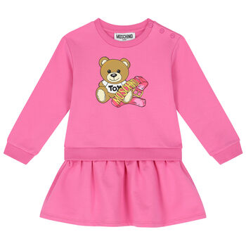 Younger Girls Pink Teddy Bear Logo Dress