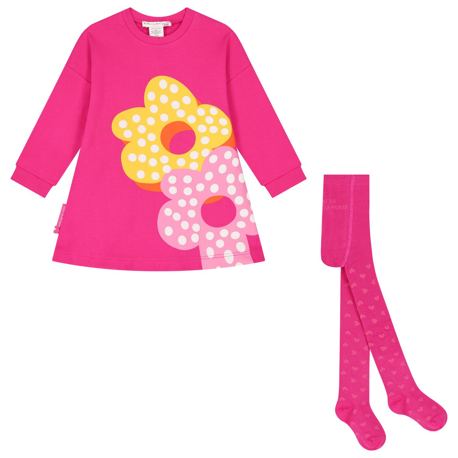 Girls Pink Flower Dress Set, 1, hi-res