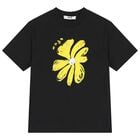 Girls Black Flower Logo T-Shirt, 2, hi-res