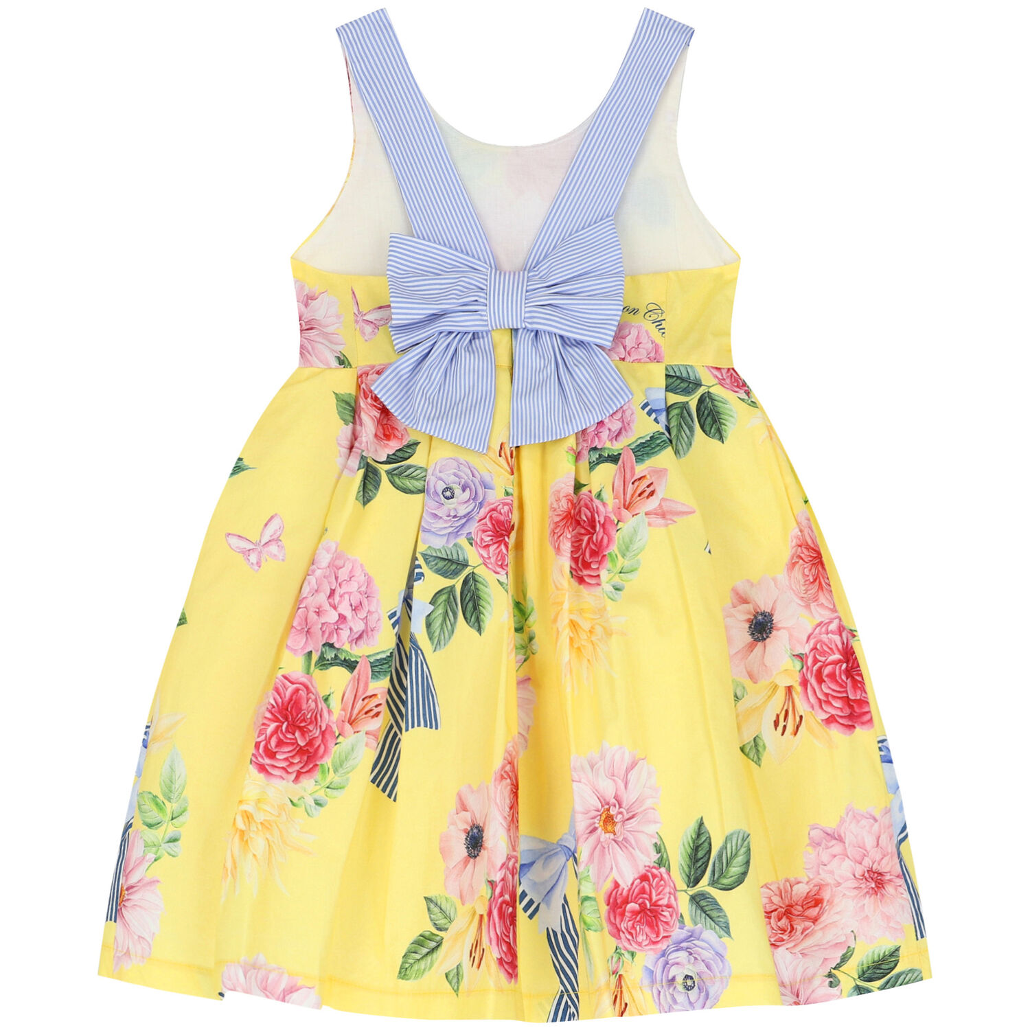 Girls Yellow Floral & Bow Dress, 1, hi-res image number null