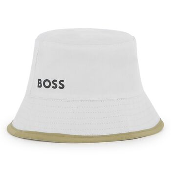 Baby Boys Beige & White Reversible Logo Hat 