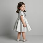 Baby Girls Silver Bow Satin Dress, 1, hi-res