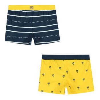 Boys Yellow & Navy Swimming Shorts (2-Piece)