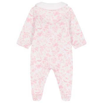 Baby Girls White & Pink Toile Babygrow