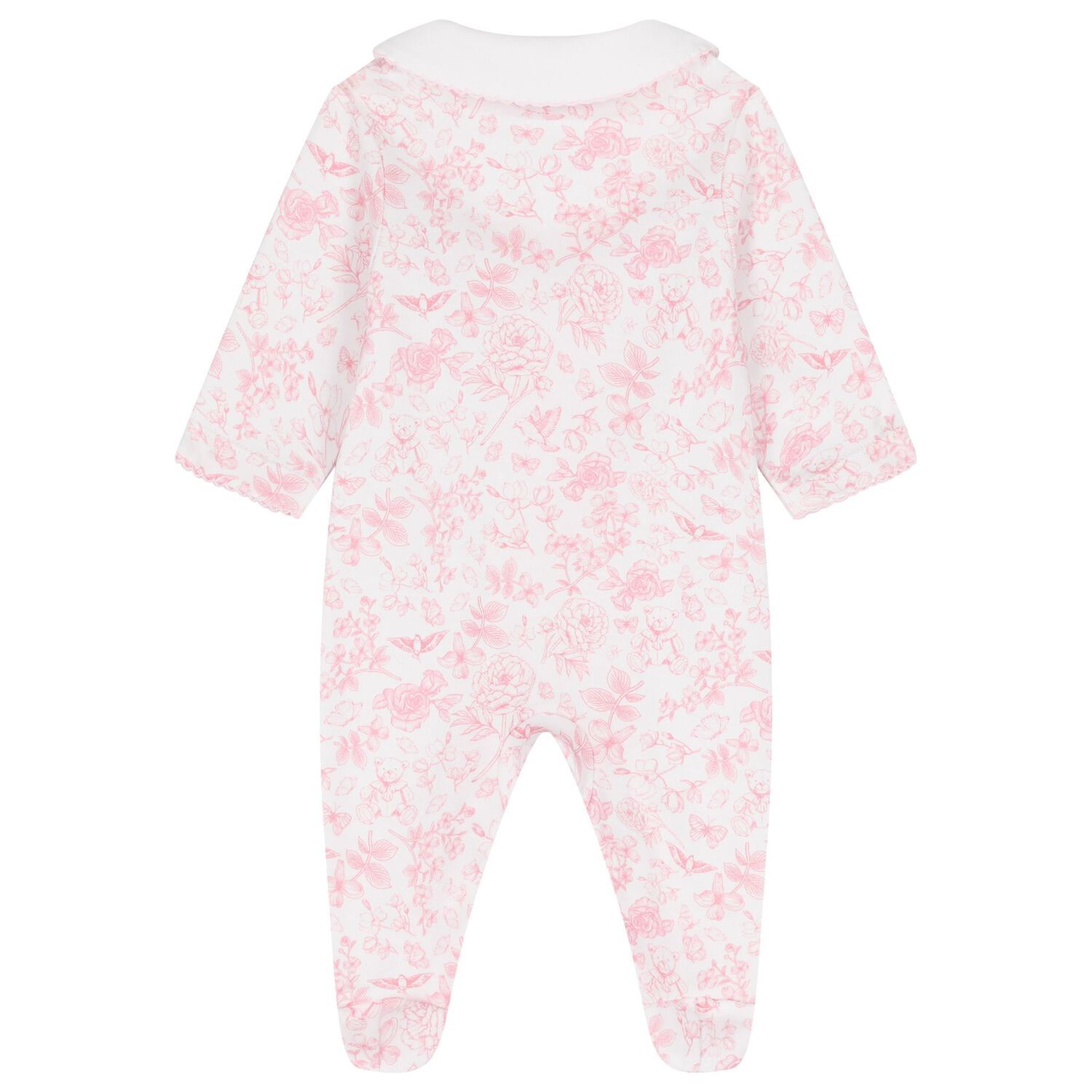 Baby Girls White & Pink Toile de Jouy Babygrow, 1, hi-res image number null