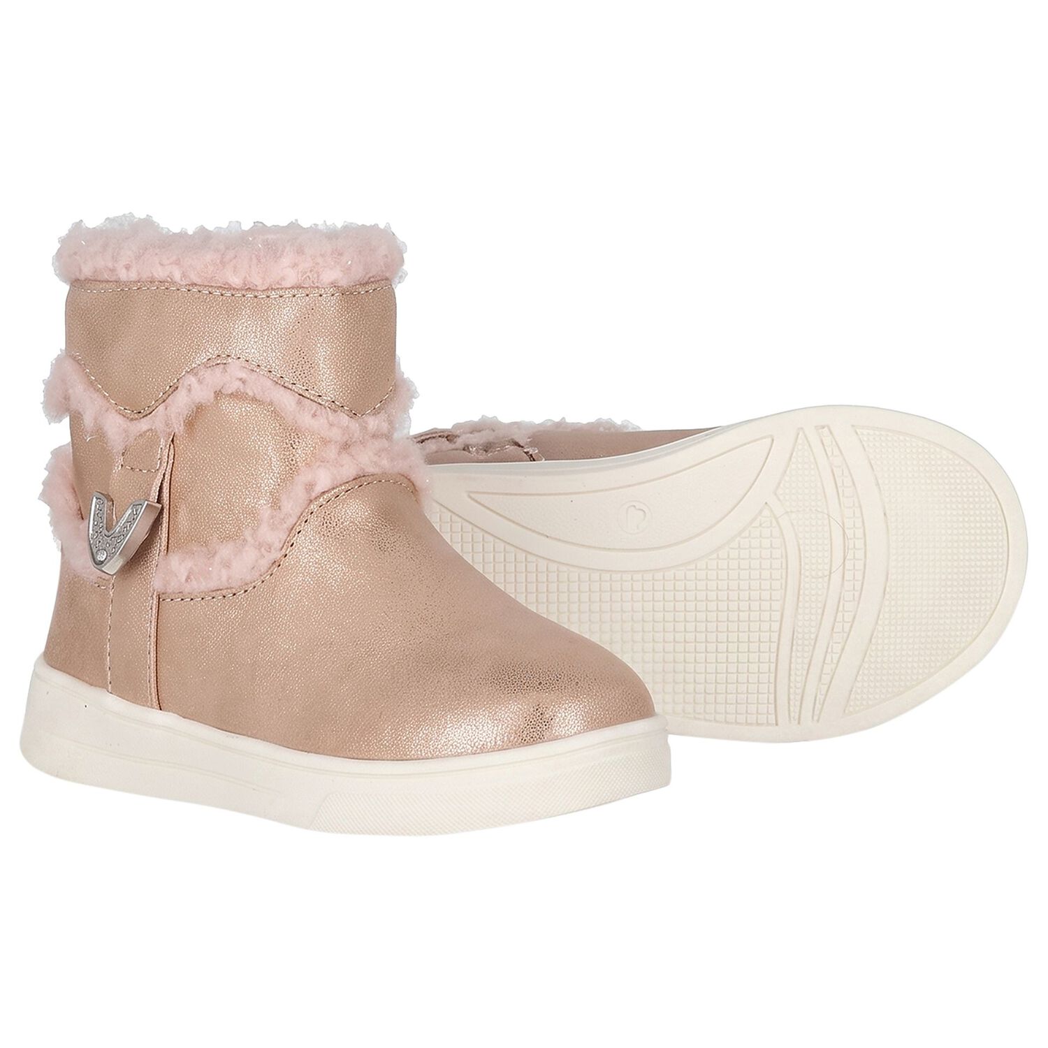 Younger Girls Gold Faux Fur Boots, 1, hi-res