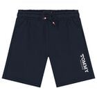 Boys Navy Blue Logo Shorts, 1, hi-res