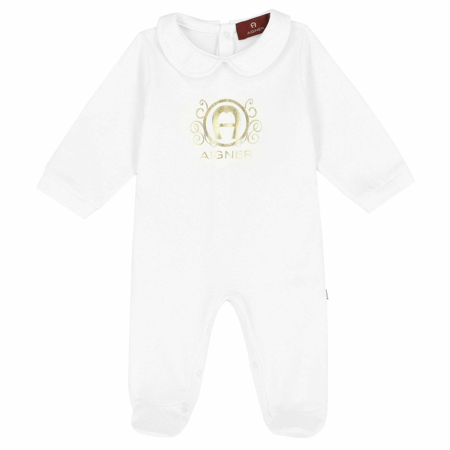 Baby White & Gold Logo Babygrow , 2, hi-res image number null