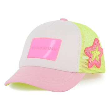 Girls White, Neon Yellow & Pink Logo Cap