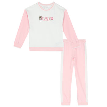 Girls White & Pink Logo Tracksuit