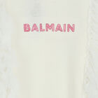 Younger Girls Ivory Logo Ruffled Dress, 1, hi-res