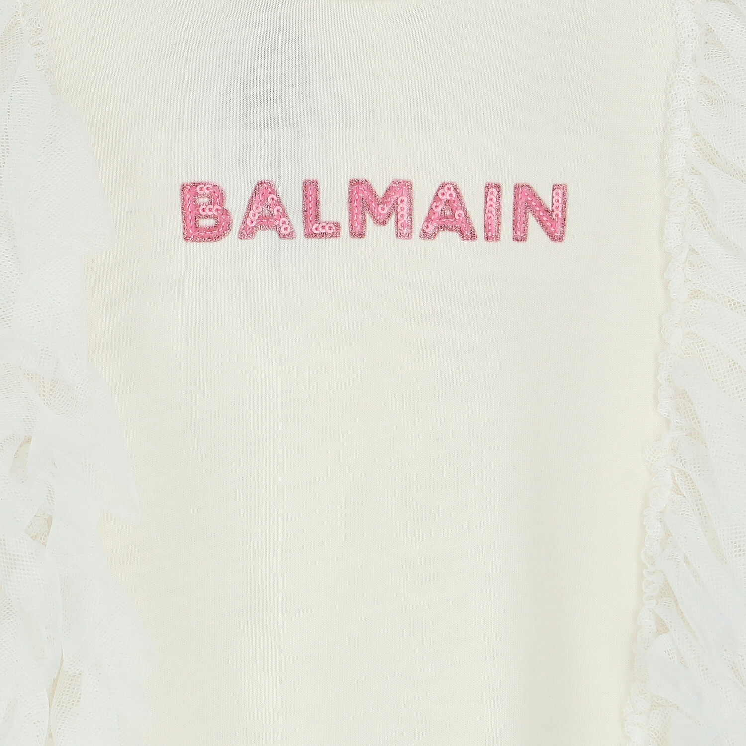 Younger Girls Ivory Logo Ruffled Dress, 1, hi-res