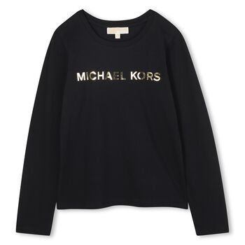 Girls Black Logo Long Sleeve Top