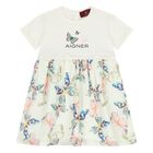 Younger Girls Ivory Butterflies Logo Dress, 1, hi-res
