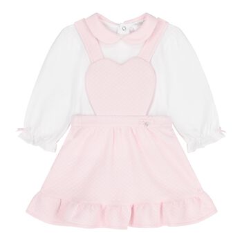 Baby Girls Pink & White Dungaree Set